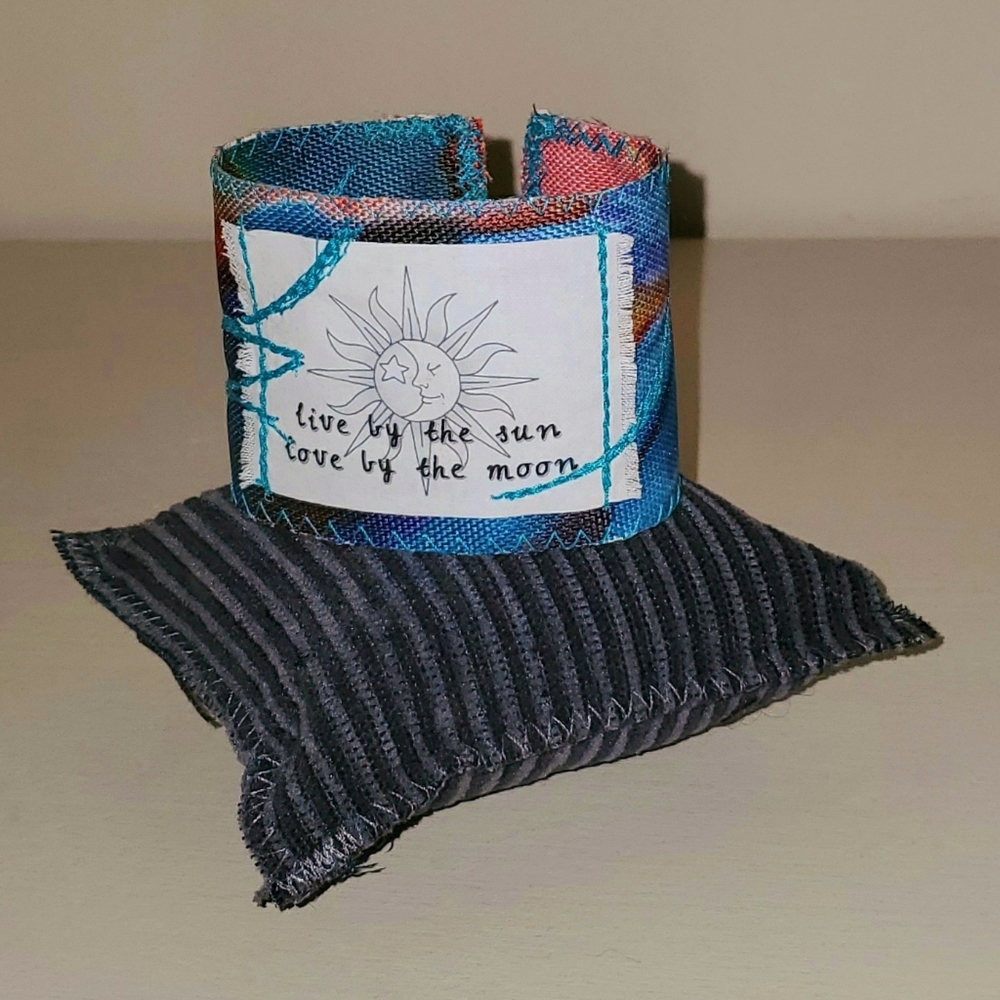 Sun & Moon Cuff Bracelet Wide Tie Dye Fabric Print - Picture 4 of 12